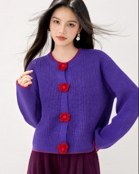 Knitted flowers cardigan sweet coat for women
