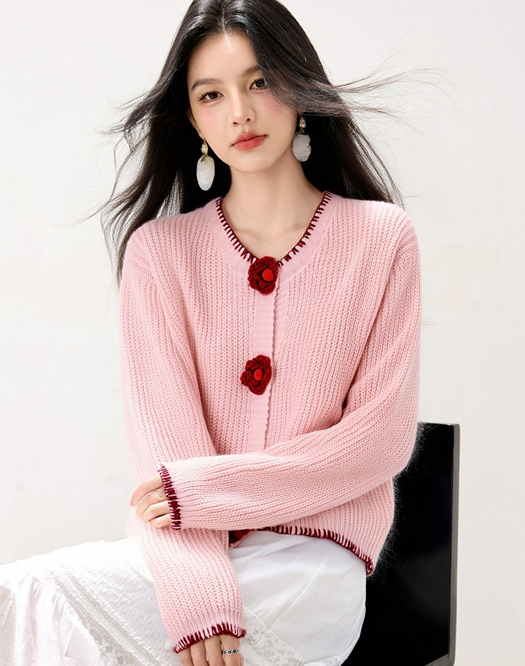 Knitted flowers cardigan sweet coat for women