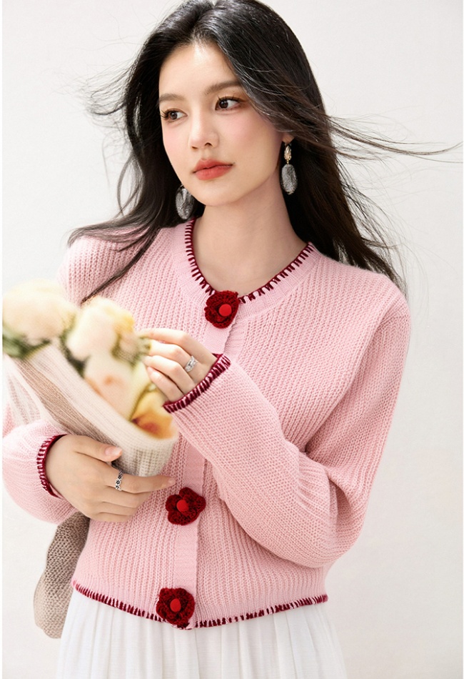 Knitted flowers cardigan sweet coat for women