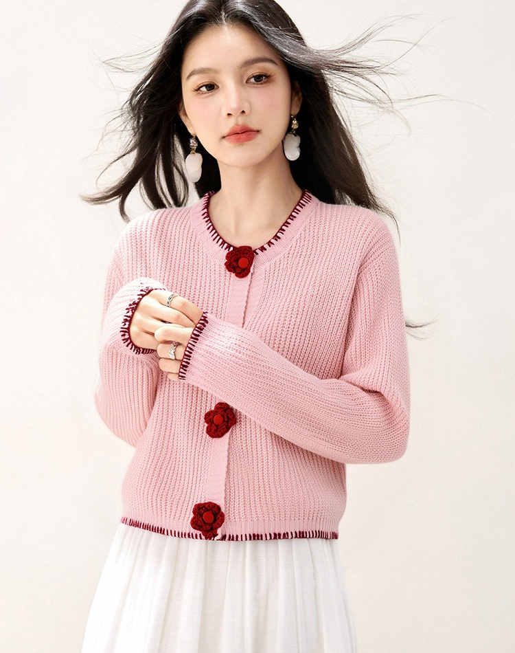 Knitted flowers cardigan sweet coat for women
