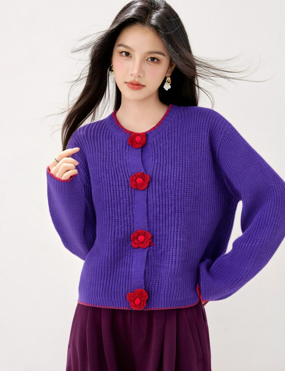 Knitted flowers cardigan sweet coat for women