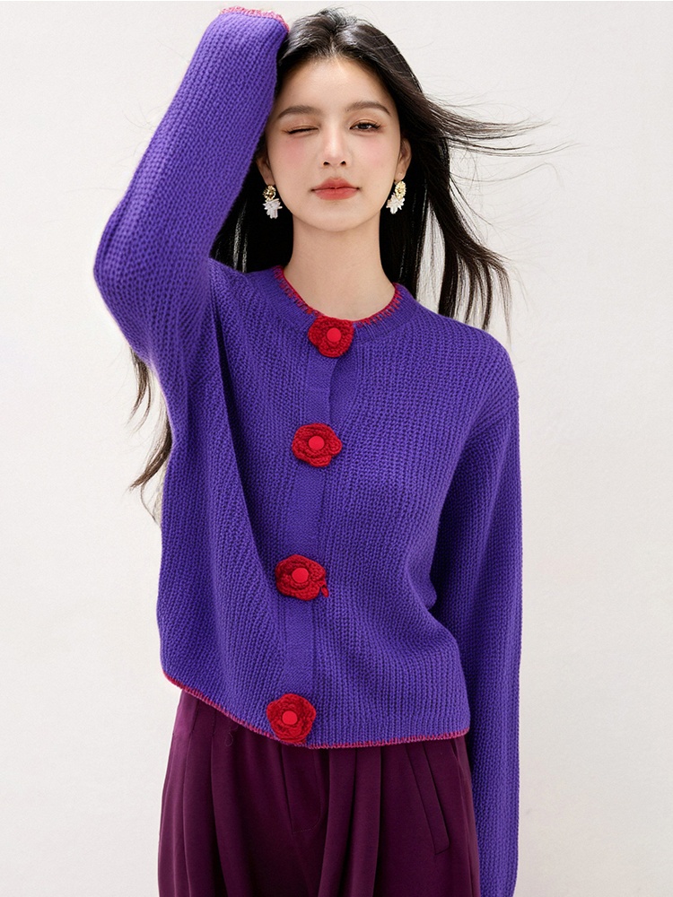 Knitted flowers cardigan sweet coat for women