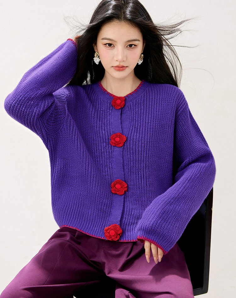 Knitted flowers cardigan sweet coat for women