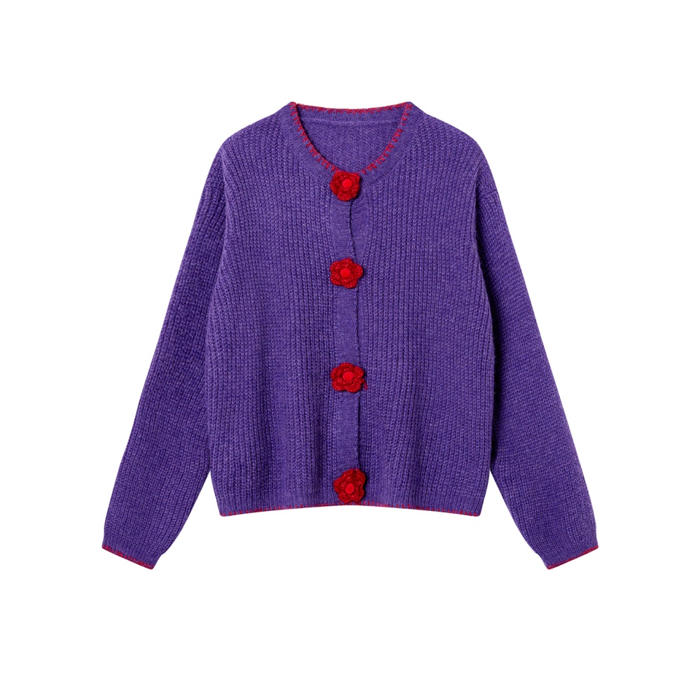 Knitted flowers cardigan sweet coat for women