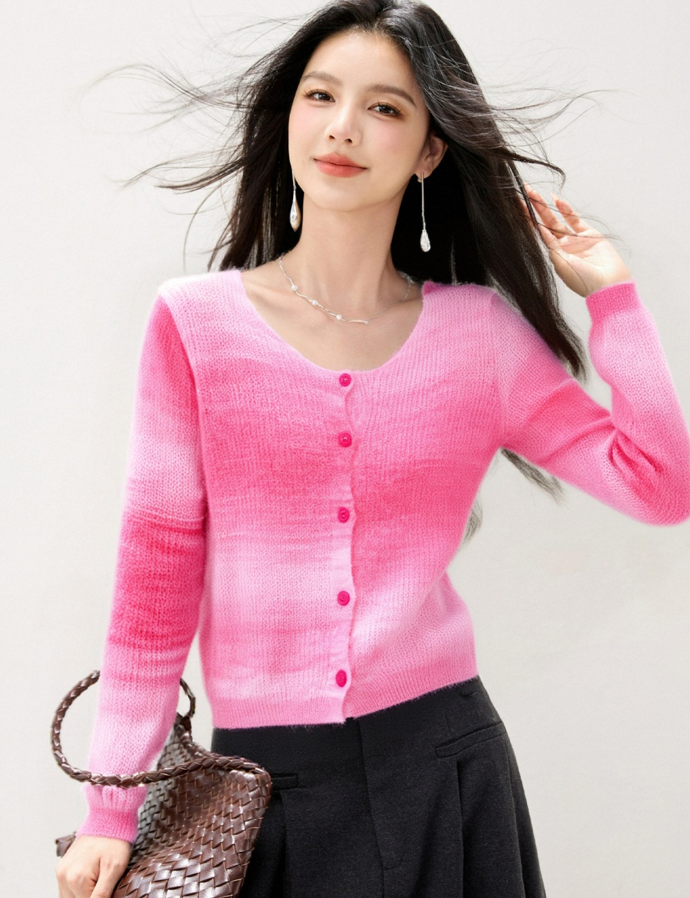 Lazy short autumn and winter coat gradient tender cardigan