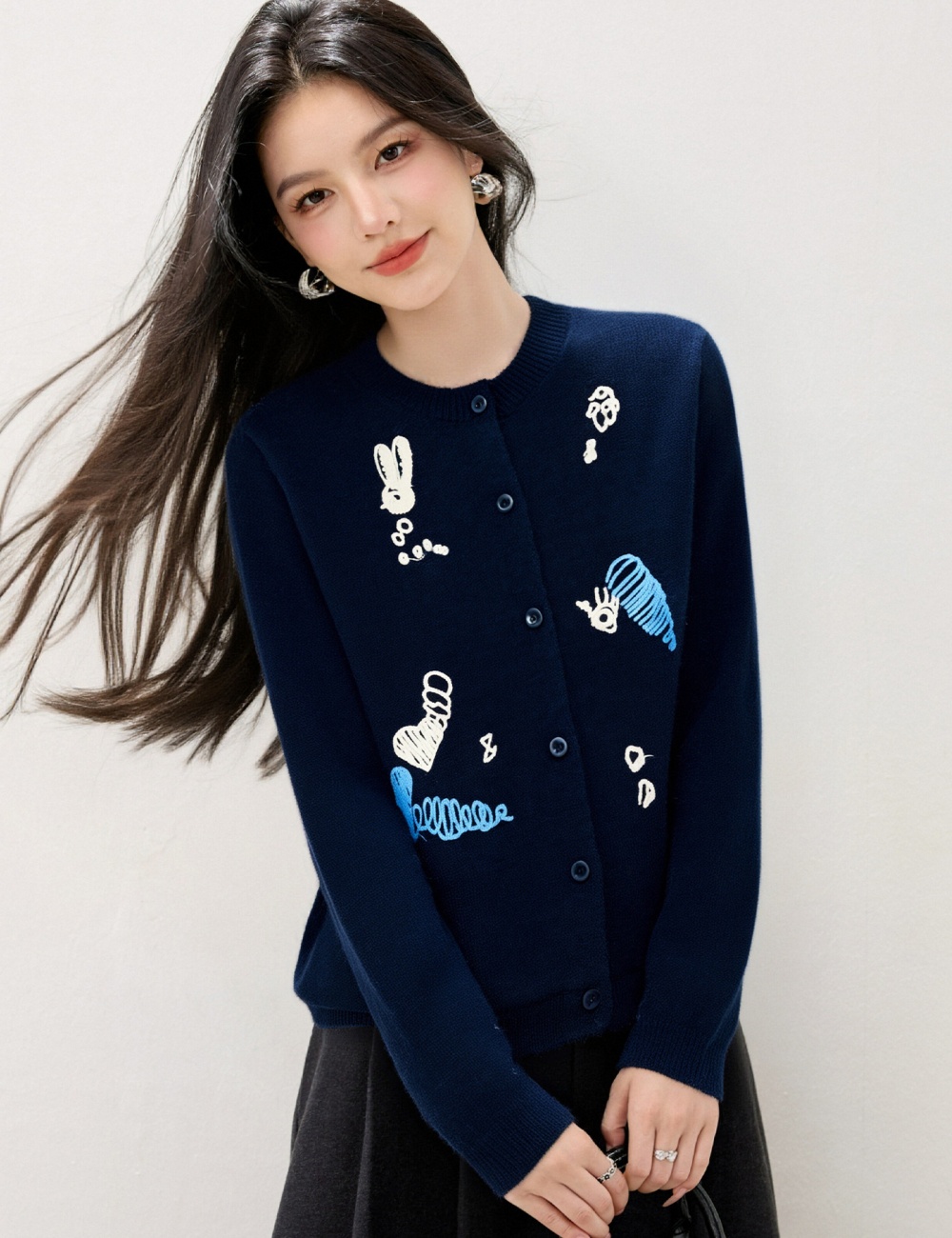 Korean style round neck tops knitted cardigan for women