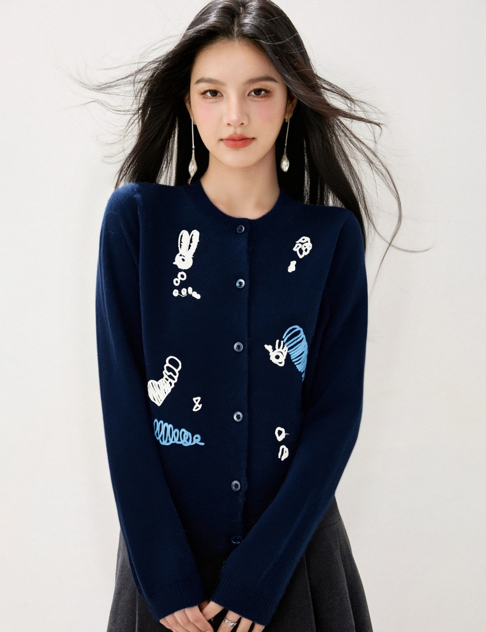 Korean style round neck tops knitted cardigan for women