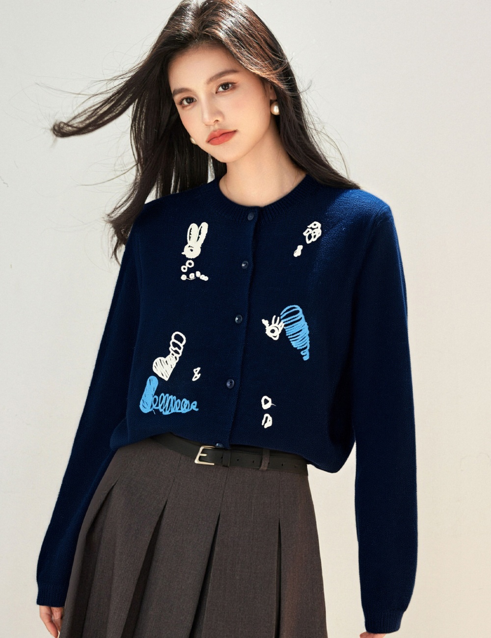Korean style round neck tops knitted cardigan for women