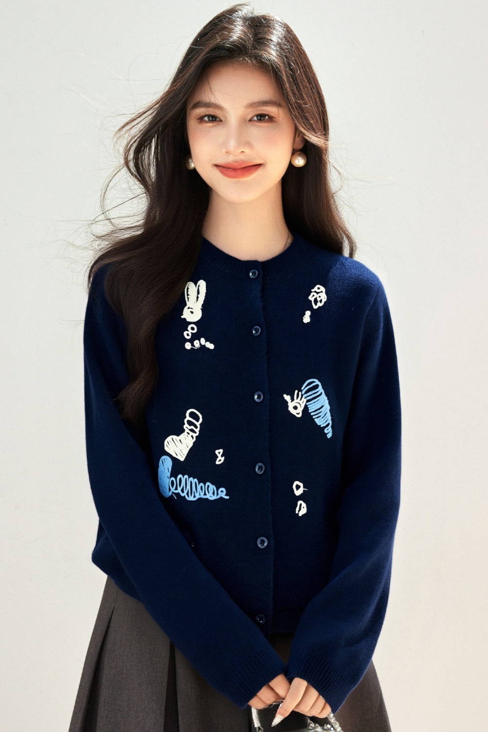Korean style round neck tops knitted cardigan for women
