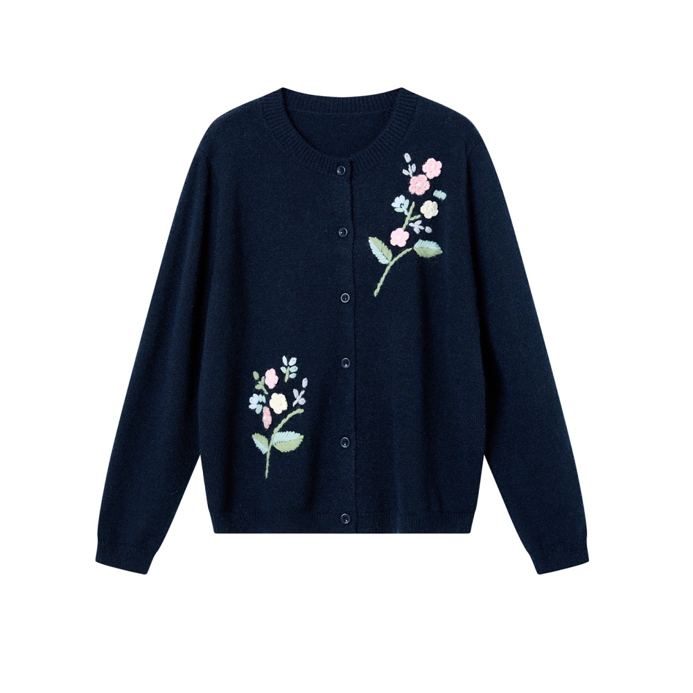 Stereoscopic flowers tops embroidery knitted coat for women