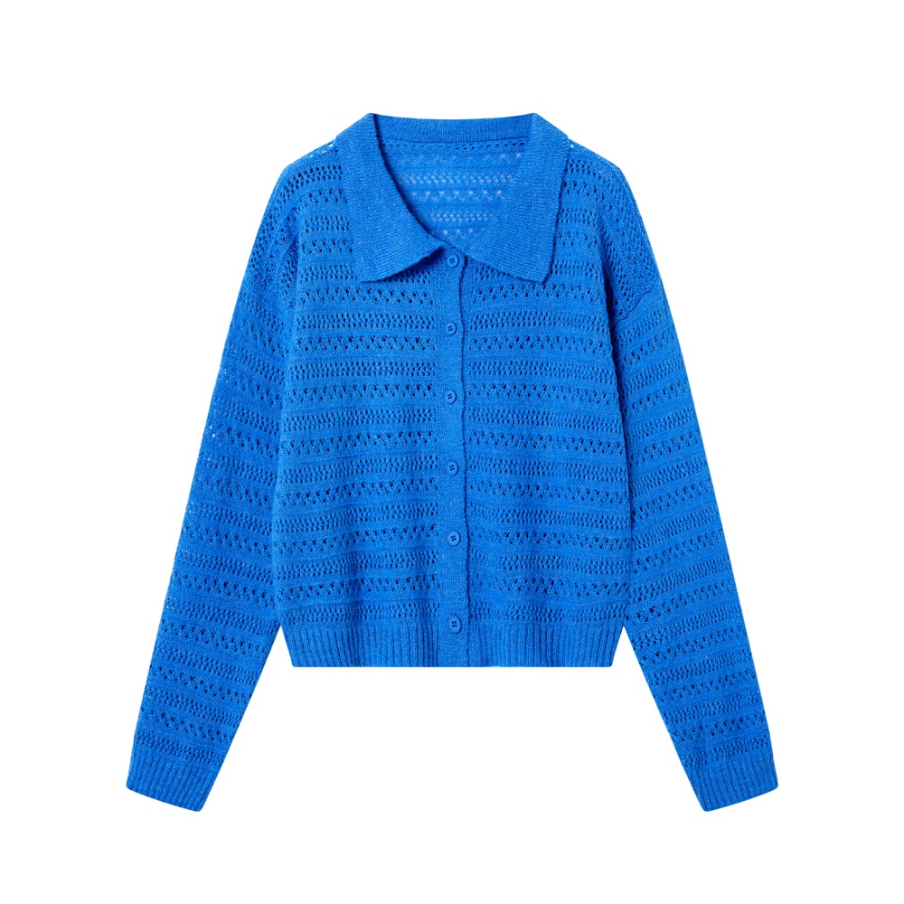 Blue long sleeve cardigan crochet lazy sweater for women