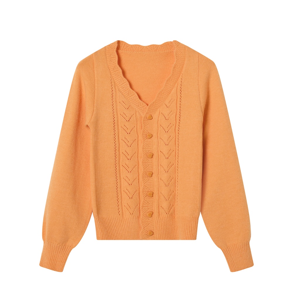 Autumn buckle tops knitted V-neck cardigan for women