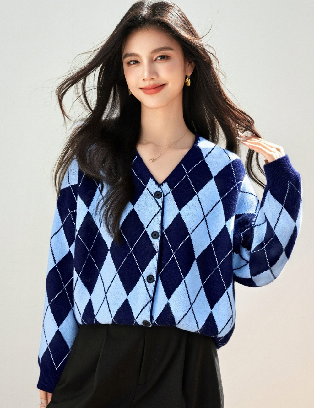 Knitted autumn and winter tops retro quilted sweater