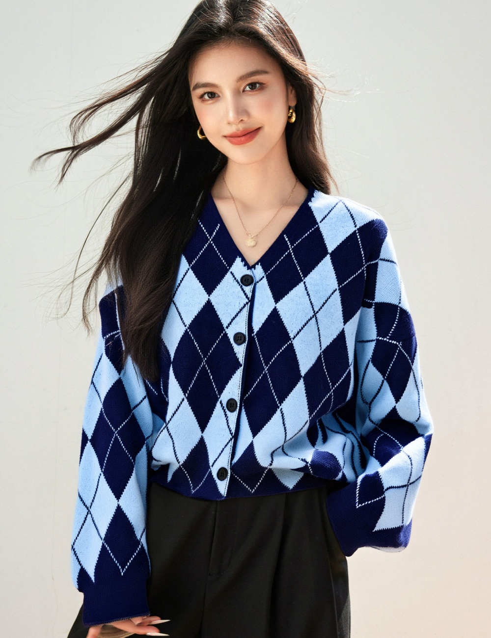 Knitted autumn and winter tops retro quilted sweater