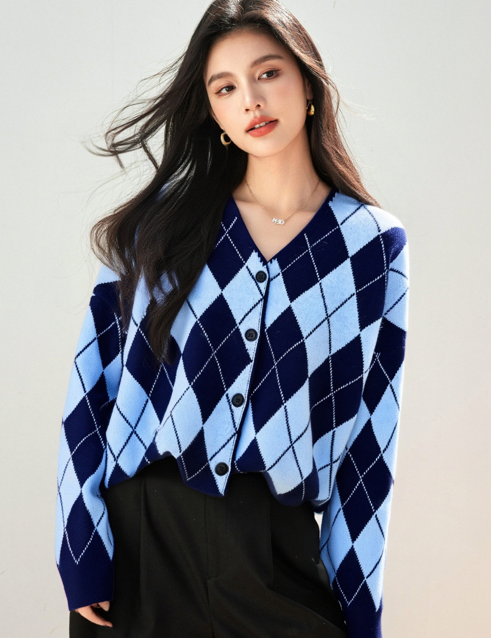 Knitted autumn and winter tops retro quilted sweater