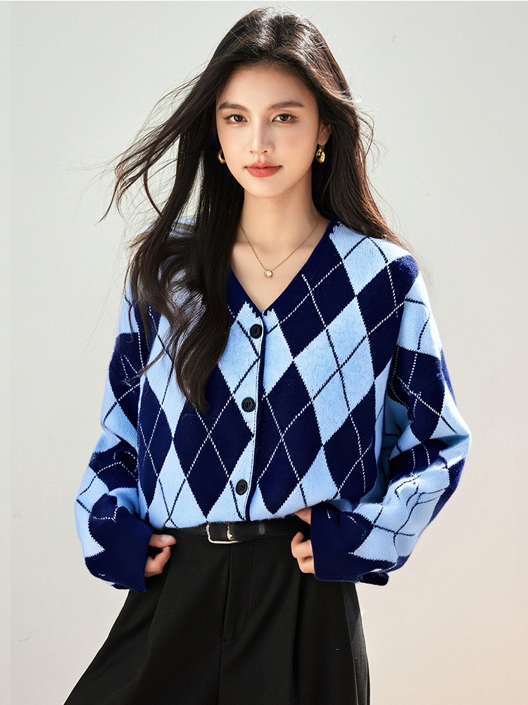 Knitted autumn and winter tops retro quilted sweater
