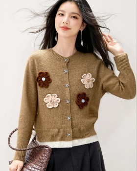 Flowers slim cardigan stereoscopic mixed colors tops