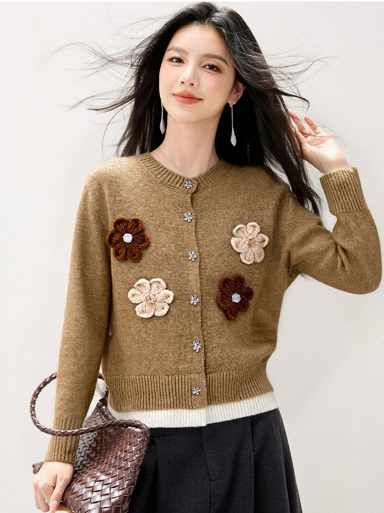 Flowers slim cardigan stereoscopic mixed colors tops
