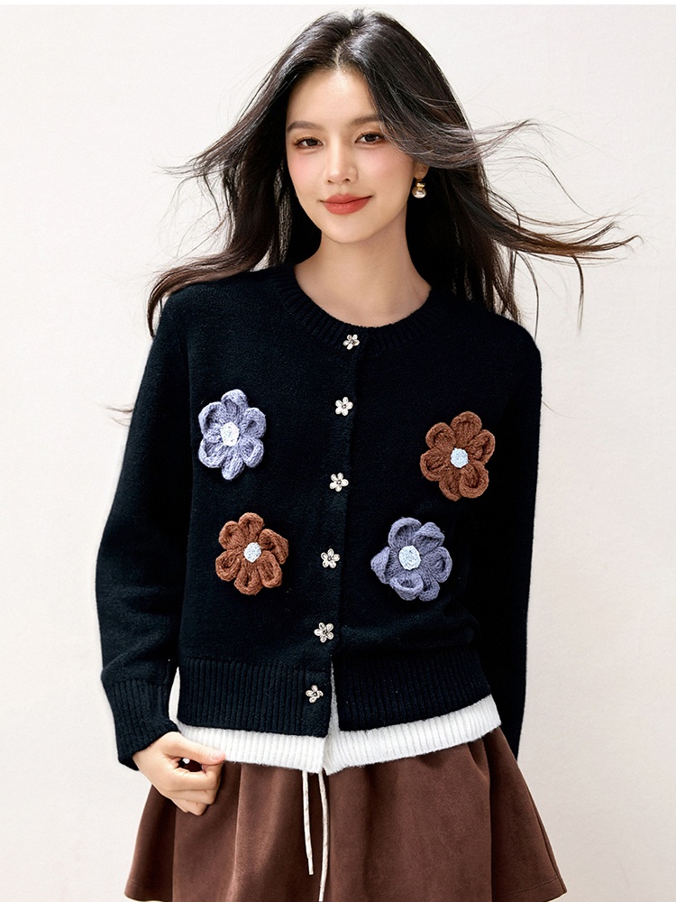 Flowers slim cardigan stereoscopic mixed colors tops