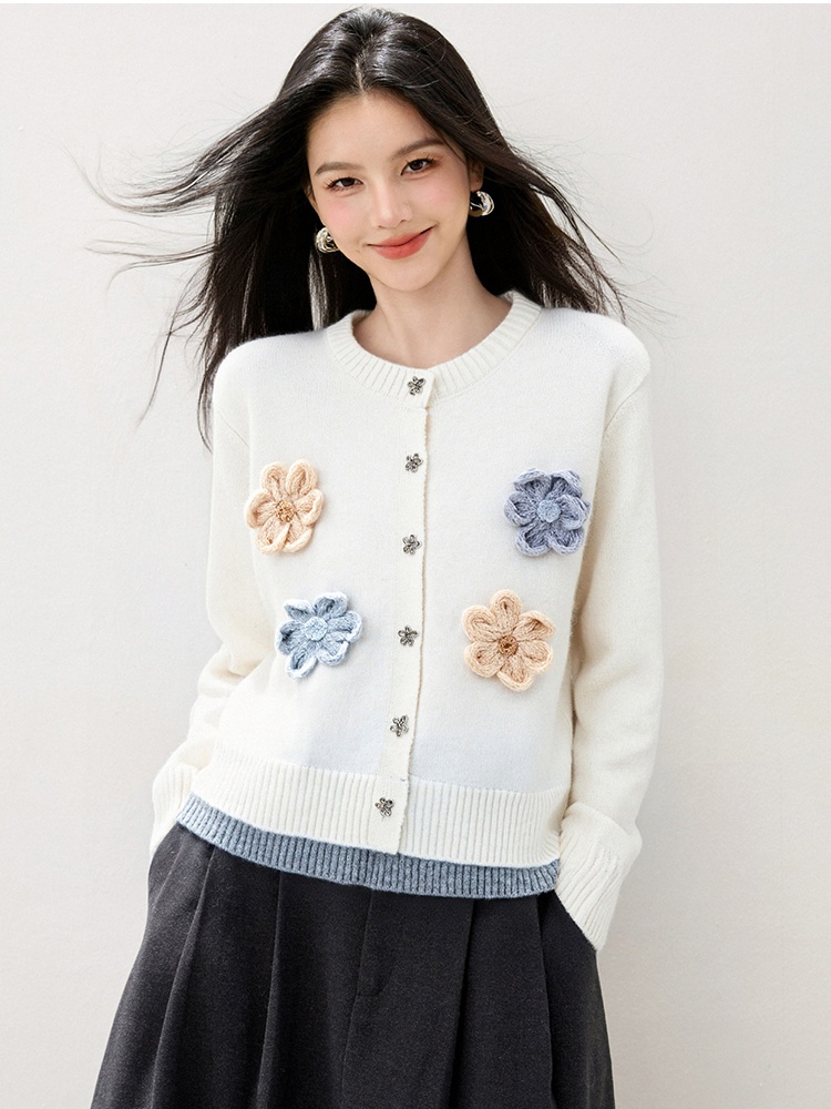 Flowers slim cardigan stereoscopic mixed colors tops