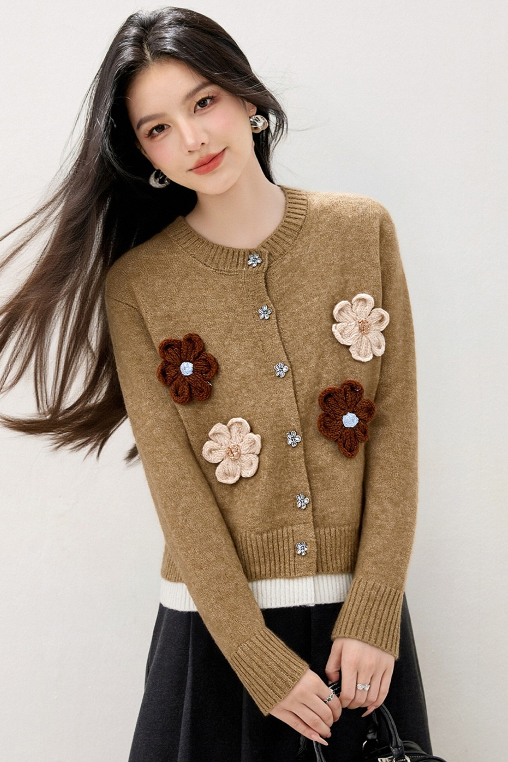 Flowers slim cardigan stereoscopic mixed colors tops