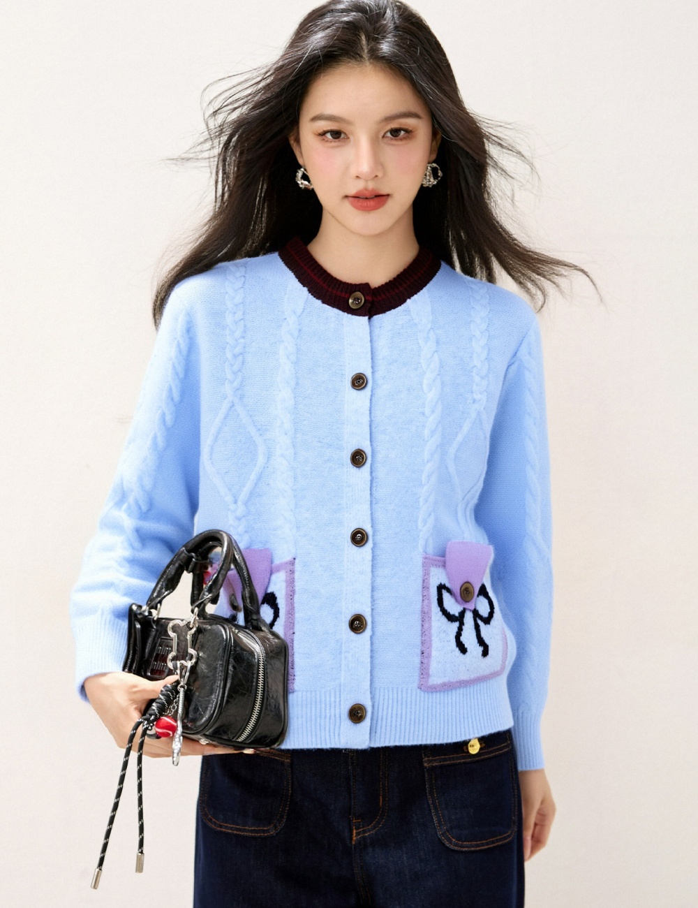 Sweet style autumn sweater loose bow cardigan for women