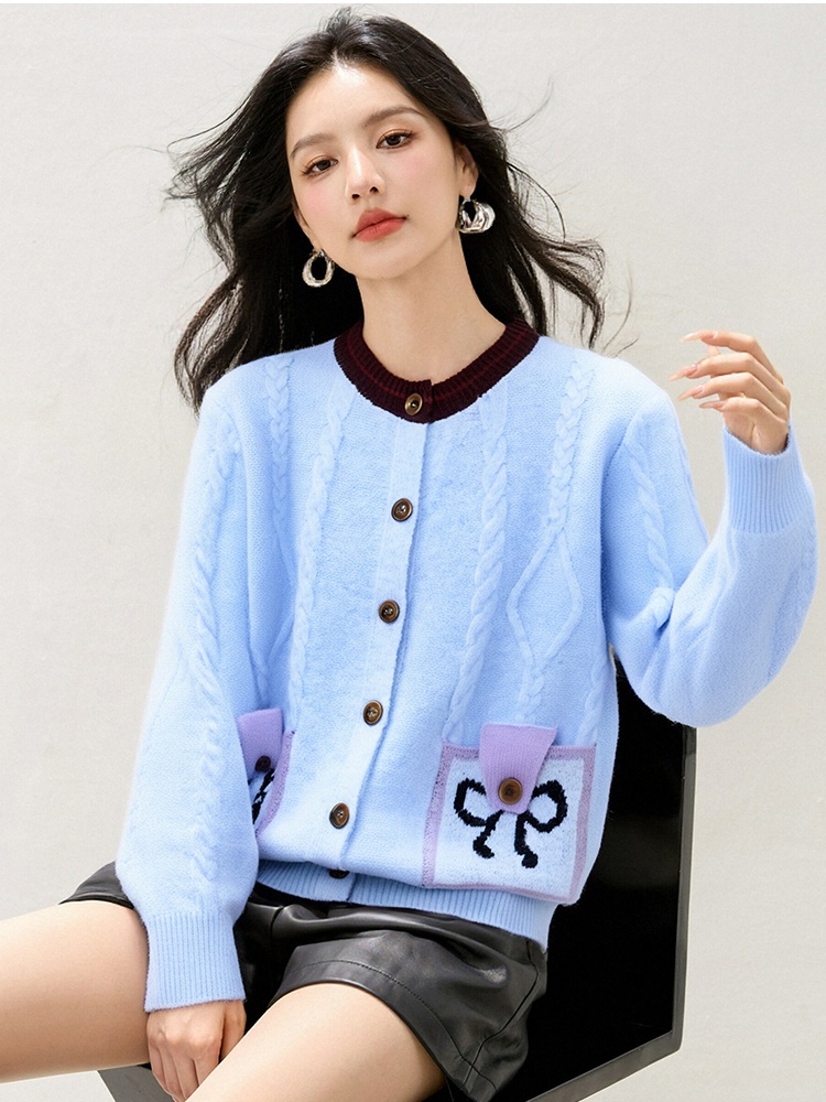 Sweet style autumn sweater loose bow cardigan for women