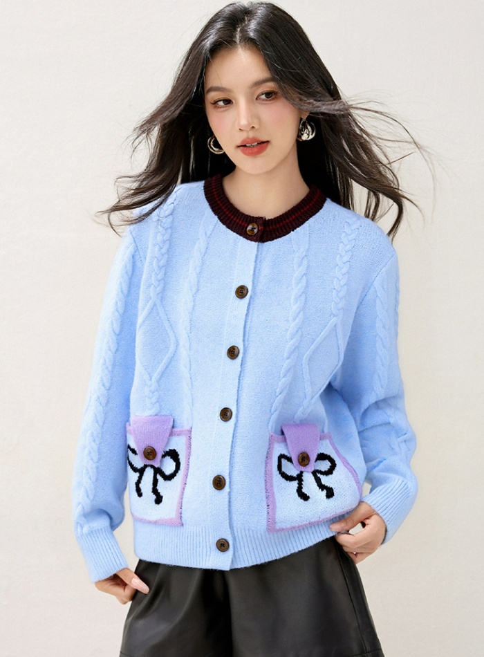 Sweet style autumn sweater loose bow cardigan for women