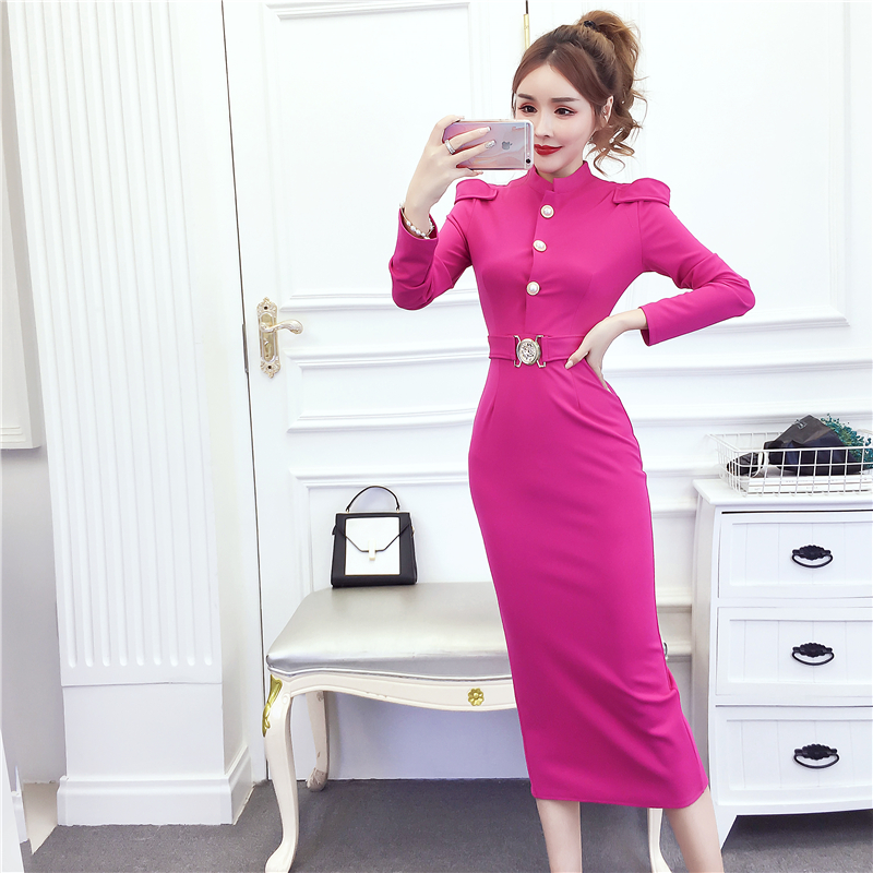 Slim ladies long dress package hip dress