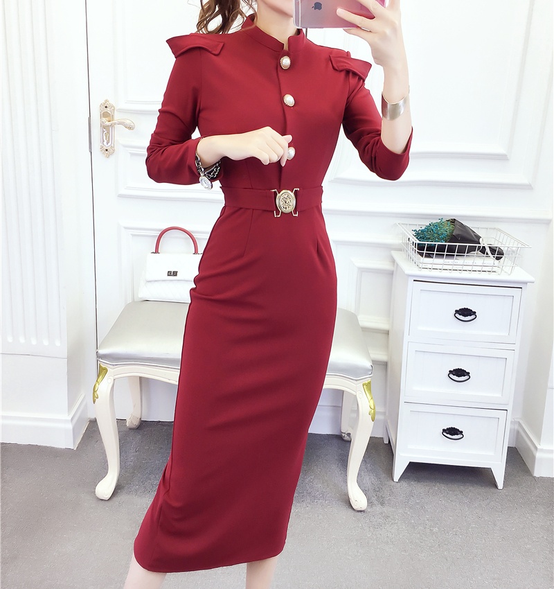 Slim ladies long dress package hip dress