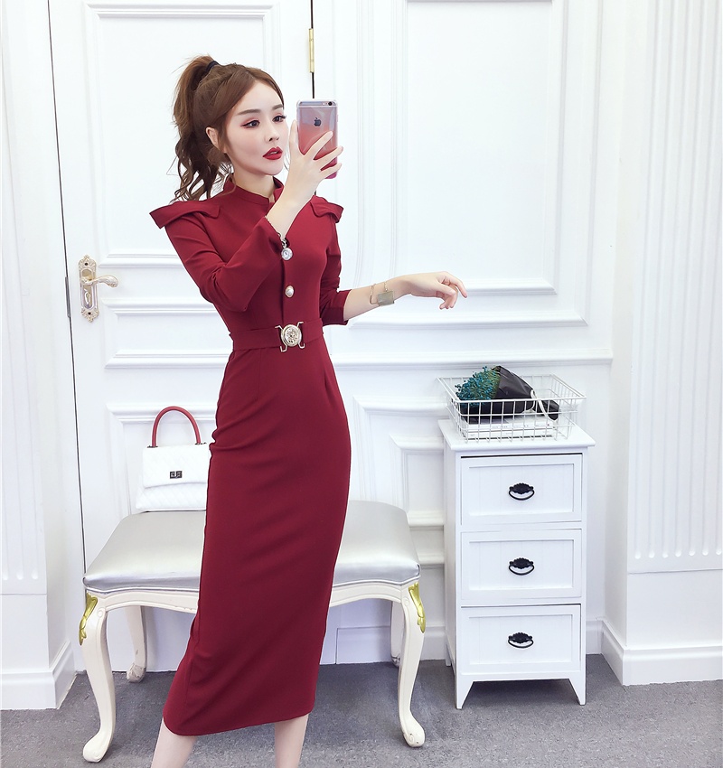 Slim ladies long dress package hip dress