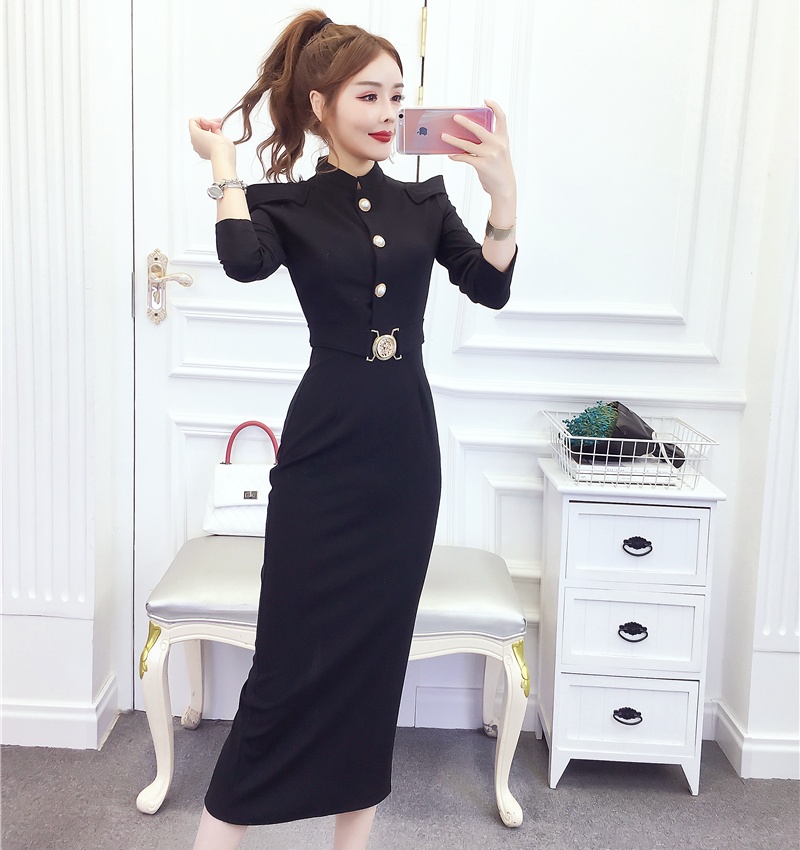 Slim ladies long dress package hip dress