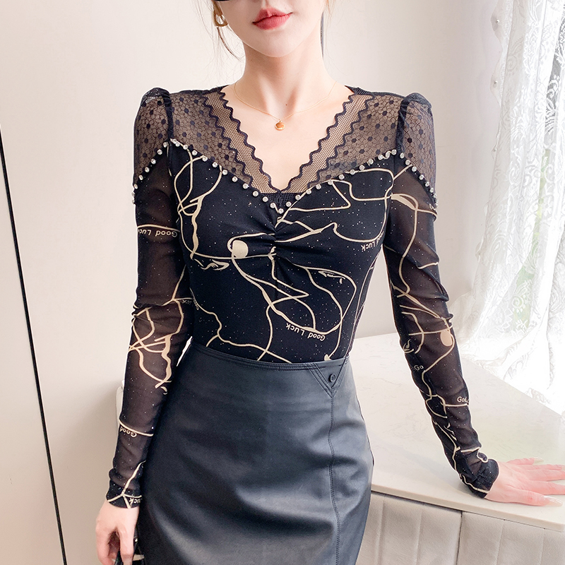 Fashion slim beading small shirt for women
