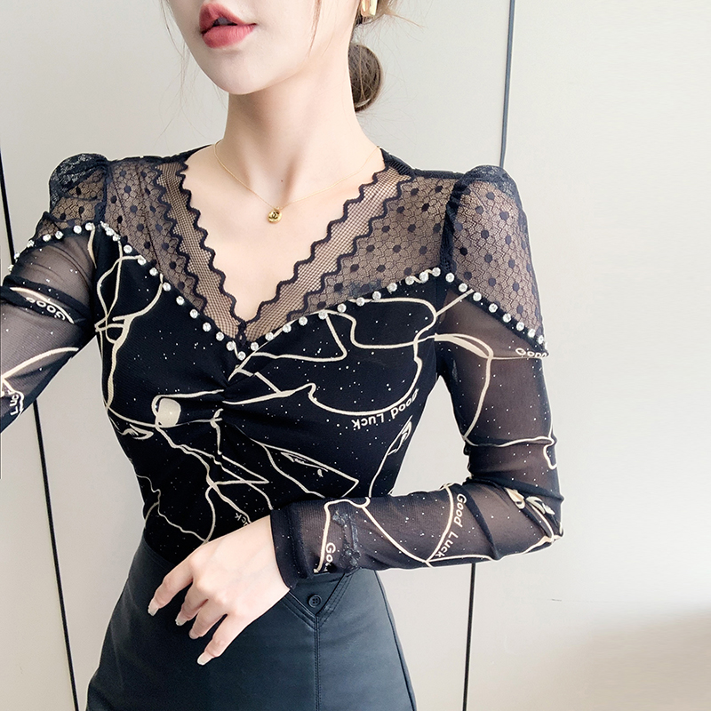Fashion slim beading small shirt for women