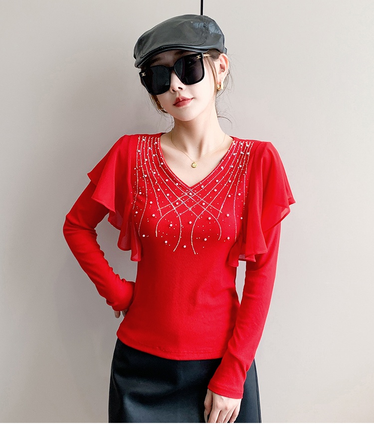 Long sleeve tops beading small shirt for women
