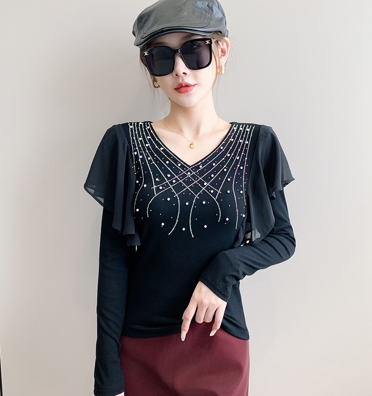 Long sleeve tops beading small shirt for women