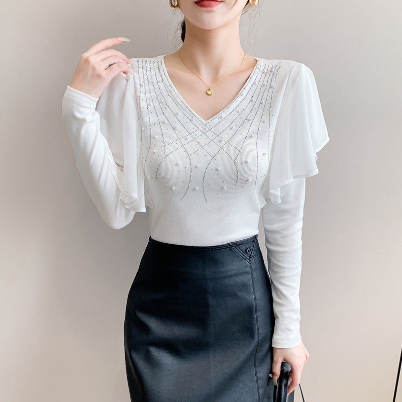 Long sleeve tops beading small shirt for women