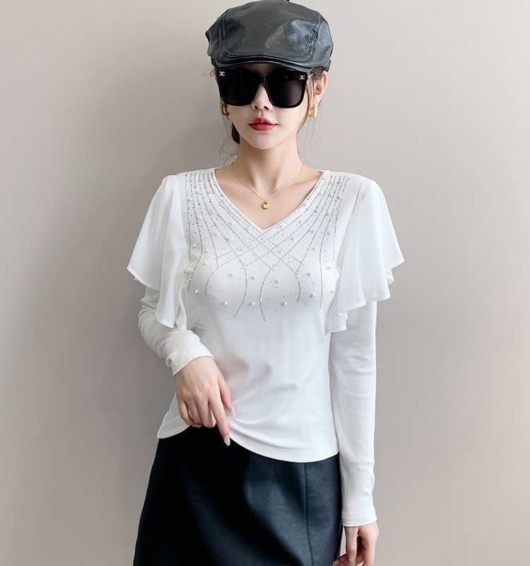 Long sleeve tops beading small shirt for women