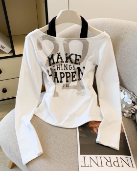 American style spicegirl letters halter long sleeve T-shirt