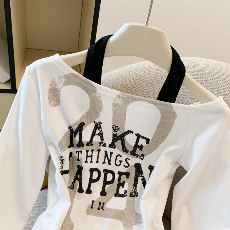 American style spicegirl letters halter long sleeve T-shirt