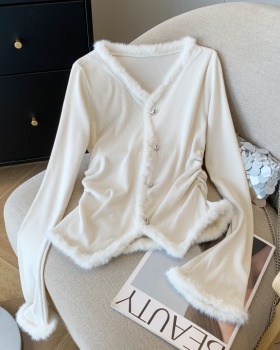 V-neck autumn long sleeve slim France style T-shirt