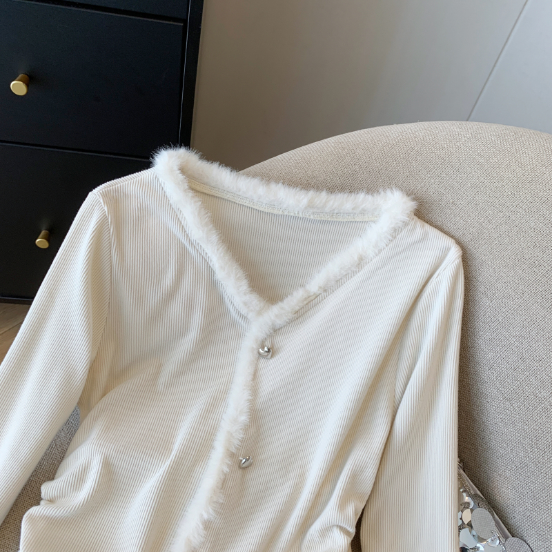 V-neck autumn long sleeve slim France style T-shirt