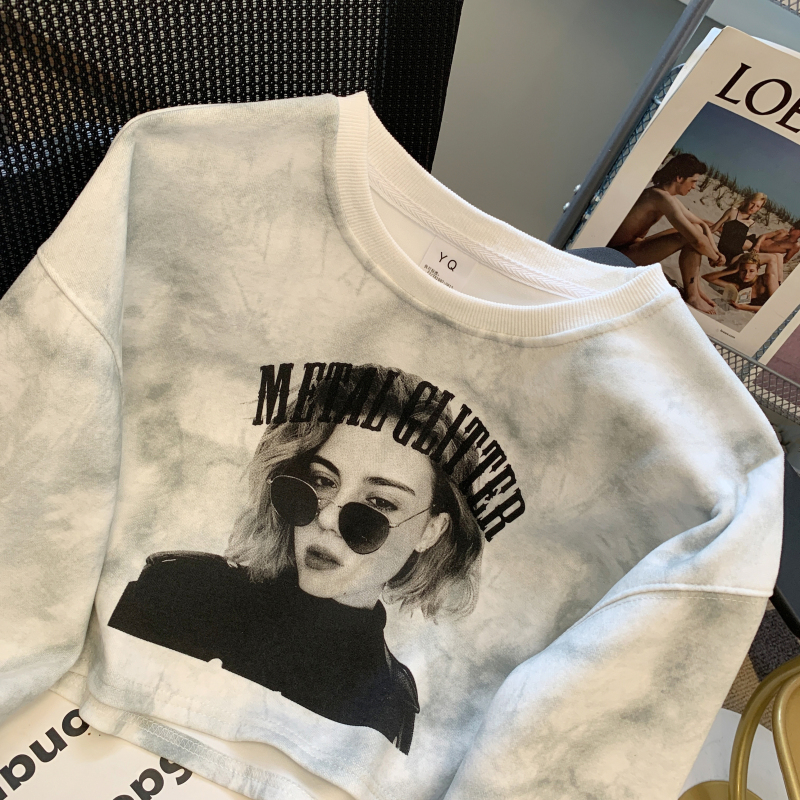 Printing short tops long sleeve fashion hoodie for women