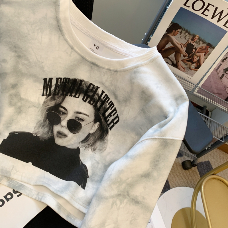 Printing short tops long sleeve fashion hoodie for women