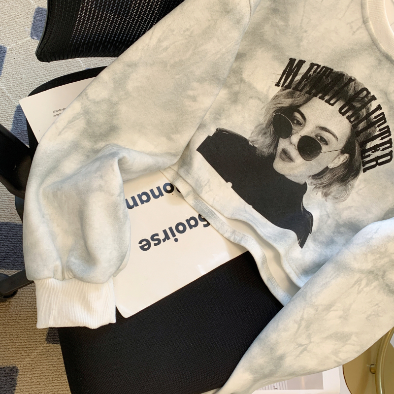 Printing short tops long sleeve fashion hoodie for women