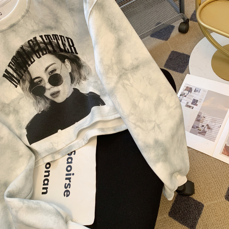 Printing short tops long sleeve fashion hoodie for women