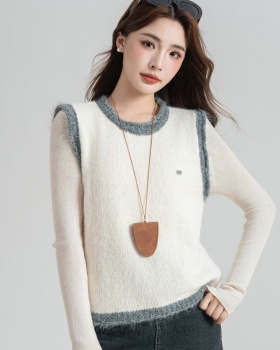 Sleeveless knitted waistcoat mixed colors all-match tops