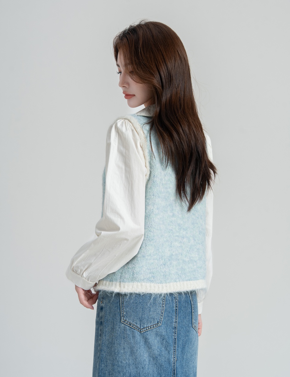 Sleeveless knitted waistcoat mixed colors all-match tops