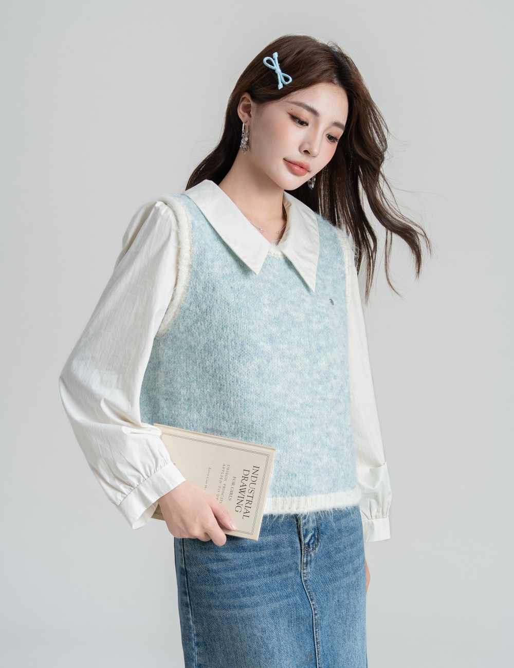 Sleeveless knitted waistcoat mixed colors all-match tops