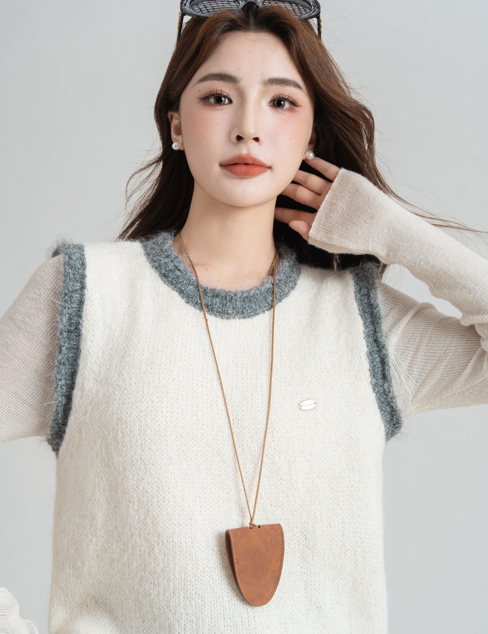 Sleeveless knitted waistcoat mixed colors all-match tops